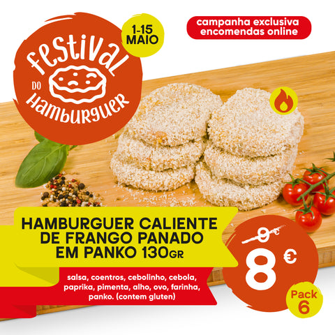 Hambúrguer Caliente de Frango Panado em Panko - PACK 6 (1 und. aprox. 130g) - CASA DAS CARNES