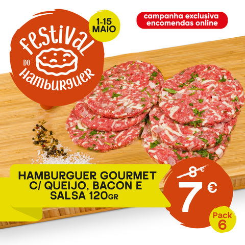 Hamburgão Gourmet c/ Queijo, Bacon e Salsa - PACK 6 (1 und. aprox. 120g) - CASA DAS CARNES