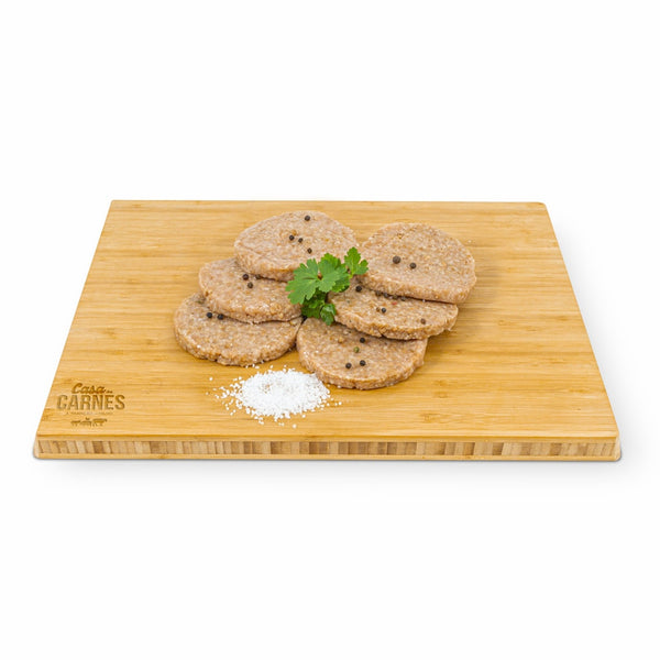 Hamburgueres Frango Espinafres e Cenoura - Pack 6 unidades (1 und. aprox. 100gr) - CASA DAS CARNES