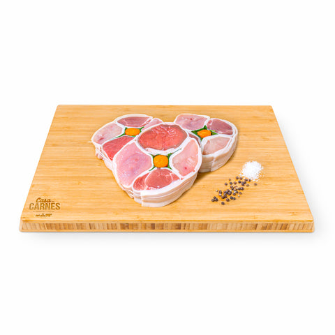 4 Estações - vitela, porco, frango, peru enrolado em toucinho porco pretoc/cenoura e espinafres -  9.98/kg ( 1 und aprox.1,5 kg) - CASA DAS CARNES